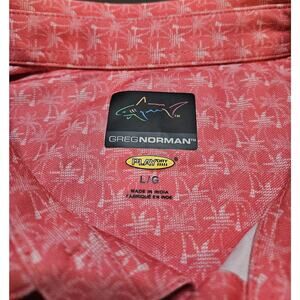 Greg Norman Men’s Golf Polo Shirt Size Large Pink Palm Tree Print Play Dry